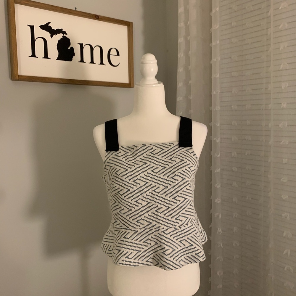 Blue & white striped peplum crop top
